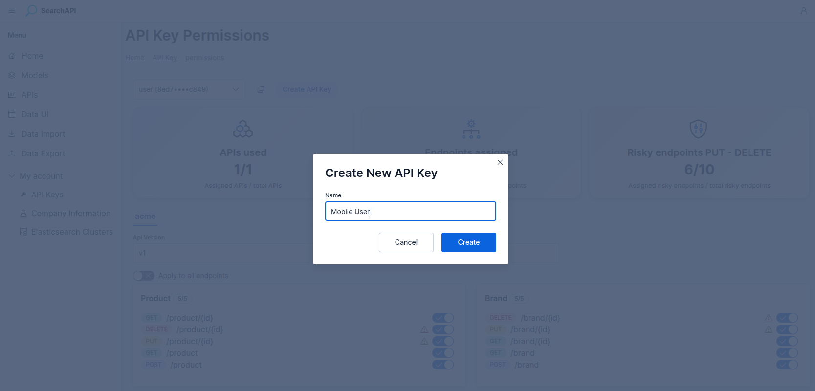 Create API Key modal screenshot