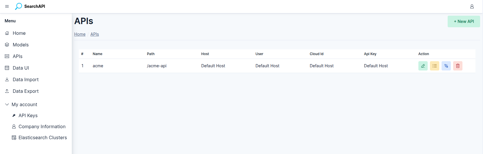 API list screenshot
