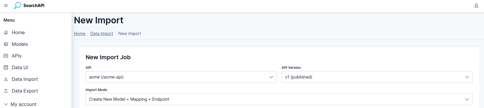 New Import — API and version selection