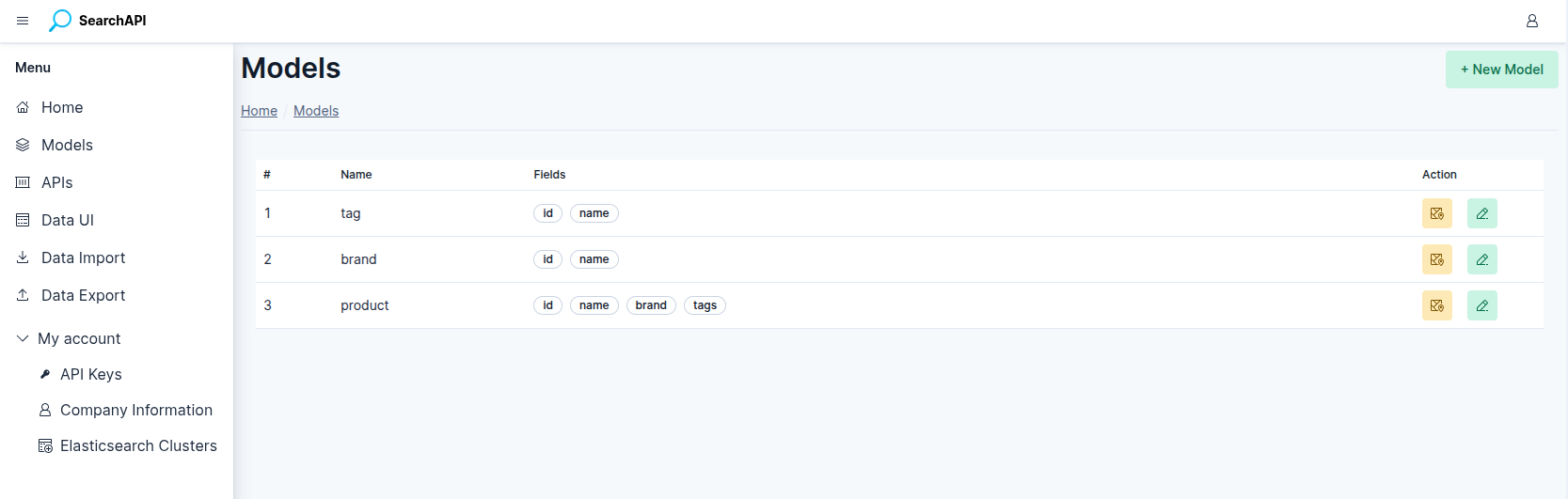 Models list screenshot