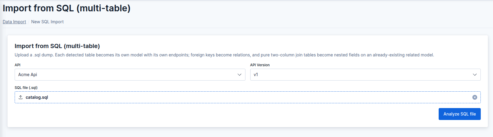 SQL Import upload screenshot
